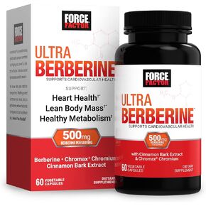 FORCE FACTOR Ultra Berberine Supplement with Cinnamon to Support Cardiovascular Health and Metabolism with Berberine 500mg, Clinically Studied Dose, Non-GMO, Gluten Free, 60 Capsules