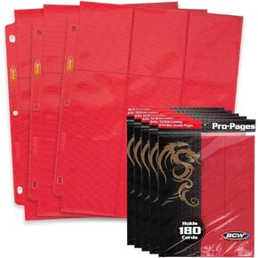BCW Double-Sided 9-Pocket Pages Holder - 50 Red Pages | Trading Card Binder Sheets | Secure Side Loading | Ideal Card Storage and Display Solution