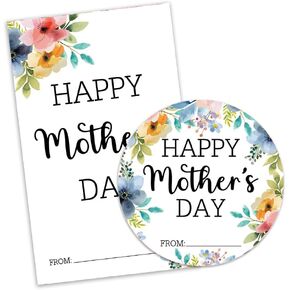 Mother's Day Labels Stickers Set - Happy Mother's Day - Watercolor Floral 20 Rectangle & 20 Round Stickers,Gift Tag Envelopes,Party Favor Decorations(Rose) - A06