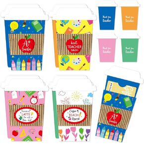 ANGOLIO 12 Teacher Appreciation Coffee Gift Card Holders, Practical Teachers's Day Cup Envelopes are well-made for a Note Cash, Unique Thank You Greeting Cards for Educators Graduations Back to School