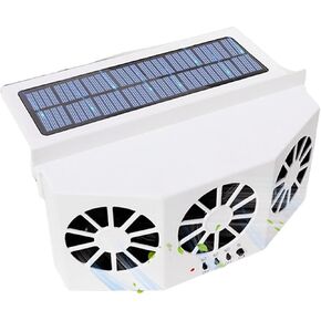 Solar Powered Car Fan Window Air Vent Exhaust Fan Vehicle Radiator Vent with Ventilation Air Vent Radiator Energy Saving Exhaust Fan for General Types of Cars,White