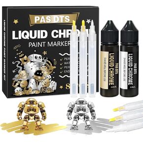 Liquid Mirror Chrome Metallic Markers Kit 8pcs - Silver & Gold Permanent Metallic Markers for Model Painting, DIY Projects- Waterproof, Reflective Gloss Pens
