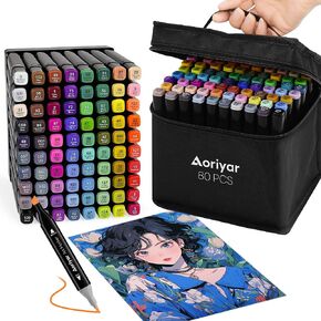 Alcohol Markers Dual Tip Art - 80 Colors Alcohol Based Double Sided Marker Set with Brush Tip and Chisel Tip for Kids, Adult, Professional Artist Ideal for Coloring, Drawing, School Painting Projects