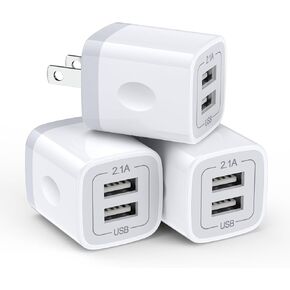 USB Wall Charger, Charging Adapter 3Pack 2.1A Dual Port USB Wall Charging Plug Block Head Box Travel Charger Cube Compatible Phone 14 13 12 11 Pro Max XS XR X 8 7 Plus,Pad,Pod,Samsung,Android Phone