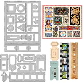 INFUNLY 2 Sheet Postage Stamp Die Cut for Card Making Tickets Frame Metal Die Cuts Lace Postcards Cutting Dies Banner Label Embossing Stencil for DIY Scrapbooking Paper Craft Decor