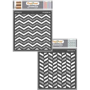 CrafTreat Reusable Geometric Stencils for Painting on Wood, Wall, Tile, Canvas, Paper, Fabric and Floor - Striped Chevrons and Striped Herrringbone - 2 Pcs - 6x6 Inches Each - DIY Craft Stencils