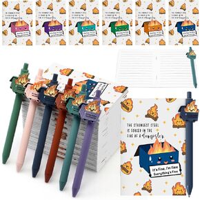 Eaasty 60 Pcs Dumpster Fire Pocket Notebooks Bulk Funny Inspirational Pen with Saying Dumpster Fire Ballpoint Pen Notebook Employee Appreciation Gift for Coworker Team Custodian Teacher (Colorful)