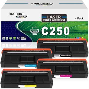 استبدال خرطوشة الحبر لـ Ricoh C250 407539 407540 407541 407542 متوافق مع Ricoh Aficio SP C261DNW /261SFNW /250DN /250SF (4Packs-1Black 1Magenta 1ywellow)