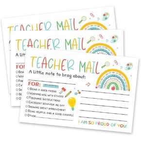 Rainbow Teacher Mail Cards to Parents, Send Home Positive Noteds, Classroom Incentive Cards,Good Behavior Motivational Cards, Positive Postcards from Teacher for Student,(50 Count) rainbowt