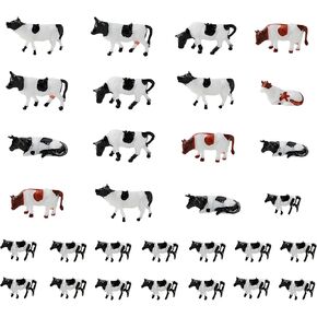 30pcs التماثيل المصغرة لتماثيل الماشية محاكاة مقياس الماشية 1:87 و 1: 150 تماثيل بقرة بلاستيكية واقعية