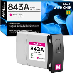 843A C1Q59A Magenta Ink Cartridge 400ml Replacement for HP 843A for PageWide XL 4000 4100 4500 4600 5000 5100 Wide Format Printers, 1 Pack High Yield 843A Ink Refill