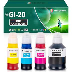 استبدال زجاجات الحبر GI-20 GI20 لـ Canon 20 GI20 GI-20 حبر الزجاجات المتوافقة مع طابعة Canon Pixma G5020 G6020 G7020 (4 عبوات أسود أرجواني صفراء)