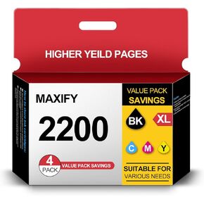 PGI-2200XL 4 Color Value Pack Pigment Ink Cartridges Replacement for Canon PGI-2200 PGI 2200XL for Maxify MB5320 MB5420 MB5120 MB5020 iB4020 iB4120 (1 Black, 1 Cyan, 1 Magenta, 1 Yellow)