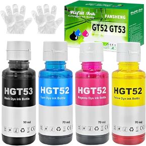 4 حزمة زجاجة الحبر GT52 M ، C ، Y GT53 BK المحسّن (إجمالي 300 مل) متوافق مع نماذج سلسلة Deskjet HP GT 5810/5820/5800/315 All-in-One (M0H54AL M0H55AL M0H56AL 1VV22AL) GT53