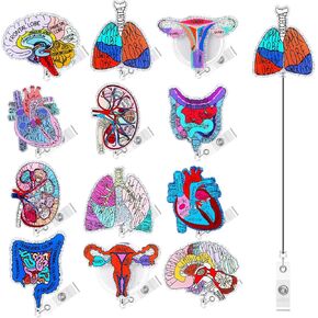 Geyoga 12 Pcs Nurse Badge Reels Anatomical Organs Nurse Badge Reels Medical Badge Reel Heart Brain Lung Uterus Intestines Accessory Essentials Badge Reel with Badge Holder for Nurse Doctor Gift