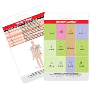 STEMI 12 Lead Reference and 12 Lead EKG (ECG) Placement Reference Vertical Badge Card - Excellent Resource for Nurses, EKG Techs, EMT, Cardiology Tech, or Other Healthcare Professionals