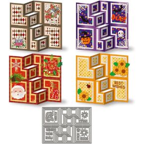 WADORN 3D Card Shape Die Cuts, Folding Three Dimensional Die Cutting Stair Cutting Dies Metal Embossing Template for DIY Photo Album Paper Embossing Crafting Halloween Christmas Decor