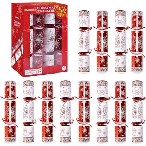 Christmas Crackers, 12 Pack Christmas Party Favors with Party Hat, Joke & Little Gift Inside for Christmas Thanksgiving Seasonal Holiday Dinner Traditions (Red and White)