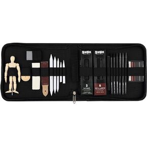 Soho Urban Artist Charcoal Drawing Set - Drawing Charcoal for Artists, Students, Blending, Live Figure Drawing, & More! - [Black - Drawing Set]