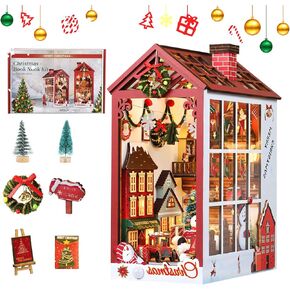 Taeyonk Book Nook Kit ، Diy Book Nook Kit مع غطاء الغبار ، مجموعة منزل مصغرة مع مصابيح LED LED والموسيقى ، تحتوي على عناصر عيد الميلاد الغنية ، مناسبة للمنزل والهدية ديكورات العطلات
