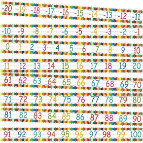 12 Pieces Number Line Bulletin Board Border Rainbow Number Border Poster -20 to 100 Number Line Strips Bulletin Board Decorations Set for Math Classes Preschool Elementary Classroom Wall Decor