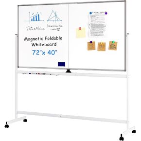 Tqvai Rolling Whiteboard 40 × 72 - محو أبيض مغناطيسي كبير على الوجهين على عجلات ، لوح أبيض مع موقف للمكتب ، المدرسة ، الفصل ، المنزل