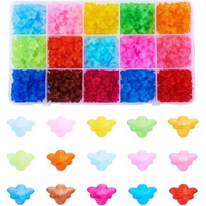 750 pcs Frosted Flower Beads Caps for Jewelry Making Acrylic Floral Spacer Beads 15 Colors Bell Trumpet Lily End Beads Caps for DIY Handmade Crafts Supplies
