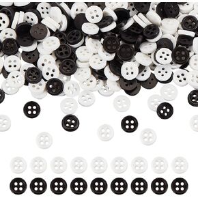 FINGERINSPIRE 500PCS 6mm Mini Sewing Buttons 4 Holes Small Resin Round Buttons White Black Tiny Manual Button Micro Nylon Button for DIY Handmade Clothing Sewing and Other Art & Creative Projects