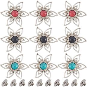 GorgeCraft 1 Box 12 مجموعات من الأزرار الخلفية الفيروزية زهرة الفضة زخرفة مشبك الاصطناعي البديل concho للجلد DIY خياطة محفظة أكياس أكياس الأجهزة 1.38x1.2inch