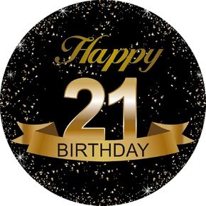 Black and Gold 21th Birthday Party Favor Stickers - 2 Inches - 50 Labels