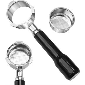 Wirsh Full Stainless Steel Portafilter with Wooden Handle for Wirsh Espresso Machines CM1665, CM5418,51mm Double Spout Espresso Portafilter with 3 Ears and Non-pressurized Filter Basket