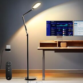 LED Floor Lamp, 30 Lighting Modes Dimmable Standing Lamp with Memory & Timer Function, Soft Eye-Caring Office Lamp, Adjustable Swing Arm Reading Floor Lamps for Home Office