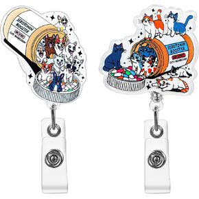 Cute Cat Badge Reel Retractable, Funny Badges Holder Accessories with 360 Degree Swivel Clip ID Name Tag Card for Nursing Doctor Student Teacher Office Gifts