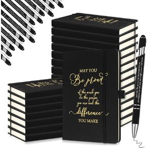 48 PCS HOMESE HOMESE HOMEDS GIFTS GLOFCOVER Notebooks A6،24 شكرًا لك على دفاتر المجلات التحفيزية و 24 أقلامًا للموظف المتطوع في الفريق (الأسود ، May You)