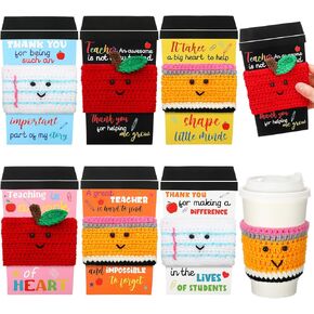 Zhehao 6 مجموعة تقدير المعلم هدية الكروشيه القهوة دافئ مع شكر الخاص بك Coffee Cuck Teacher Gift Card for End of Year التخرج FAVORS (أسلوب لطيف)