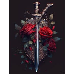 HMDIIMGE Miamond Painting Kits ، Rose Sword and Shield Diamond Painting Kits ، Christmas Diamond Painting kits Full Drill Diy Wall Art Craft ، Decor Decord Decords Decorts Decorts 12x16 Inch