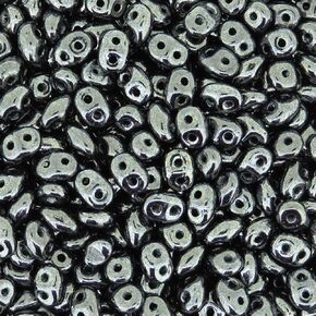 حبات البذور التشيكية ذات الفتحتين 5.5x2.5mm Superduo Jet Hematite 24gram
