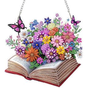 RICUVED Hanging Diamond Art Kit Flowers, Special Shaped Crystal Gem Craft Book Diamond Painting Pendant Kit for Adults Beginners, DIY Hanging Diamond Art Ornament Kit for Home Garden Decor