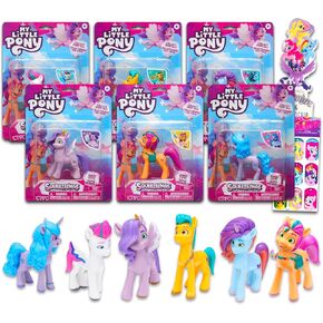 My Little Pony Mini Figures 6 Pack - Toy Bundle With 4" Cupcake Topper Figurines Plus Stickers, Bookmark | Party Supplies