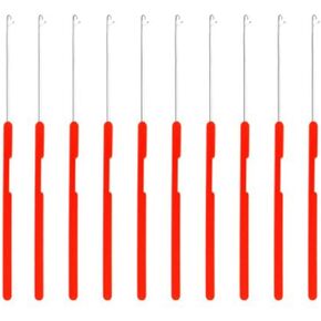 Leadigol Dreadlock Crochet Needle 10pcs/set - Red ، 15cm (5.91in) - مقبض بلاستيكي ، إبرة معدنية - خطاف مرن لسهولة الاستخدام - أداة ملحق تمديد الشعر