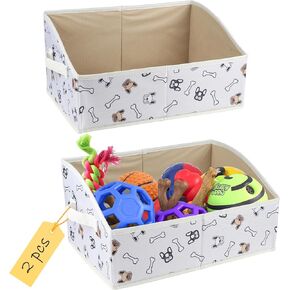 2 Pack Dog Toy Basket |Trapezoid Fabric Dog Toy Bin|Dog Toy Box for Living Room Area|Collapsible Dog Basket|Pet Toy Basket for Dogs|Dog Stuff Organizer for Pet Toys,Leash,Blanket-Cute Printing