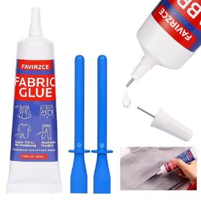 50 ML Fabric Glue, Strong Clear Fabric Adhesive Permanent Washable Clothing Fabric Glue for Cotton, Clothes, Flannel, Denim, Leather, Polyester, Doll Repair, Super Waterproof