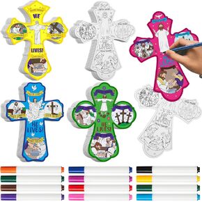 36 PCS Easter Cross Crasts Leves Lives For Kids Color Your Holy Week يعبر بطاقة DIY DIDE DIDE مع مجموعات بطاقة تلوين مسيحية للأنشطة المنزلية في مدرسة الأحد