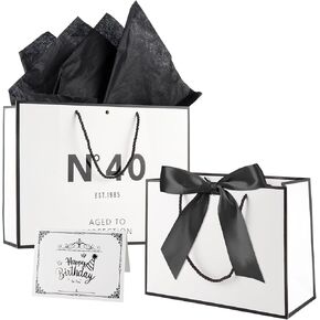 Hongplus White Black 21st عيد ميلاد حقيبة هدايا مع البطاقة وورقة الأنسجة له ​​حفل الذكرى السنوية لها حقائب تسوق حقيبة خمر للرجال