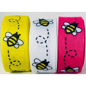 Grosgrain Ribbon - Bumble Bee Mix من 3 ألوان ، إجمالي 18 ياردة. 7/8 بوصات واسعة ، رائعة لأقواس الشعر ، الحرف الربيع والصيف ولف الهدايا وتزيين شريط البوليستر بنسبة 100 ٪.