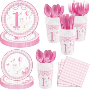 Mehofond 168pcs واحد سخيف أوزة حفلة عيد ميلاد أدوات المائدة المائدة للبنات ، سخيفة أوزة ديكورات عيد ميلاد الوردي لوحات القماش القطني والمناديل مجموعات ل 24 ضيف
