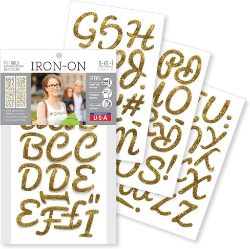 S.E.I. 1.75-Inch Iron-on T-Shirt Letters, Pacifico Glitter Letter Heat Transfers, Gold in Kuwait