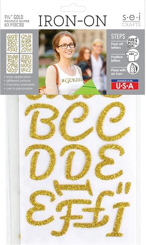 S.E.I. 1.75-Inch Iron-on T-Shirt Letters, Pacifico Glitter Letter Heat Transfers, Gold in Kuwait