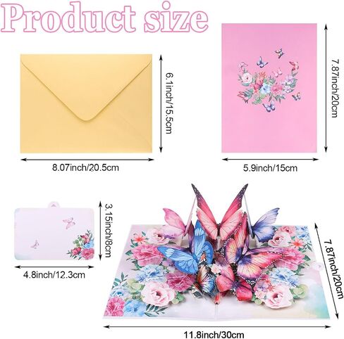 Pop Up Card,3D Butterfly Flowers Greeting Cards with Envelopes for Mother’s Day,Birthday,Valentines Day for Wife,Sister,Grandma,Girlfriends (Pink) in Saudi Arabia