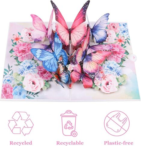 Pop Up Card,3D Butterfly Flowers Greeting Cards with Envelopes for Mother’s Day,Birthday,Valentines Day for Wife,Sister,Grandma,Girlfriends (Pink) in Saudi Arabia
